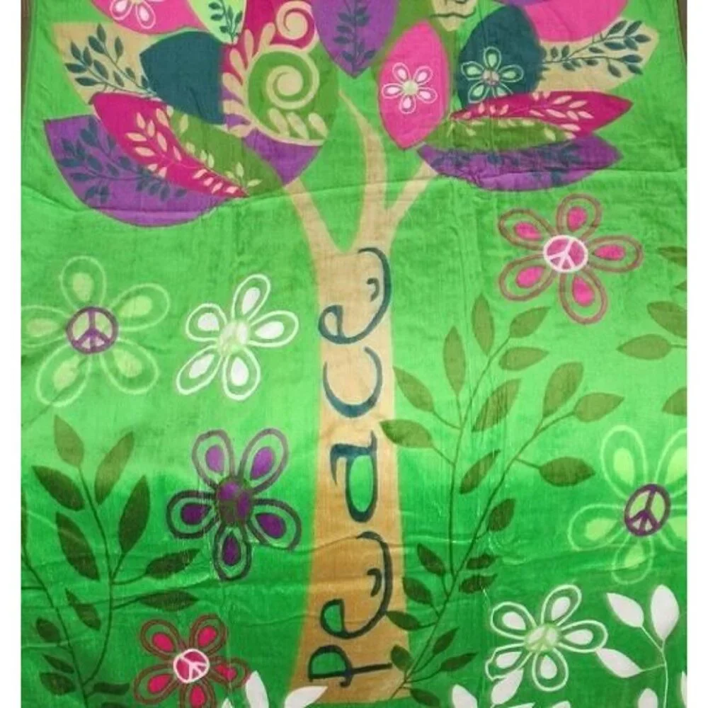 New Peace Love Tree Beach Bath Pool Towel Gift Dove Sign Pink Purple Flowers NIP
